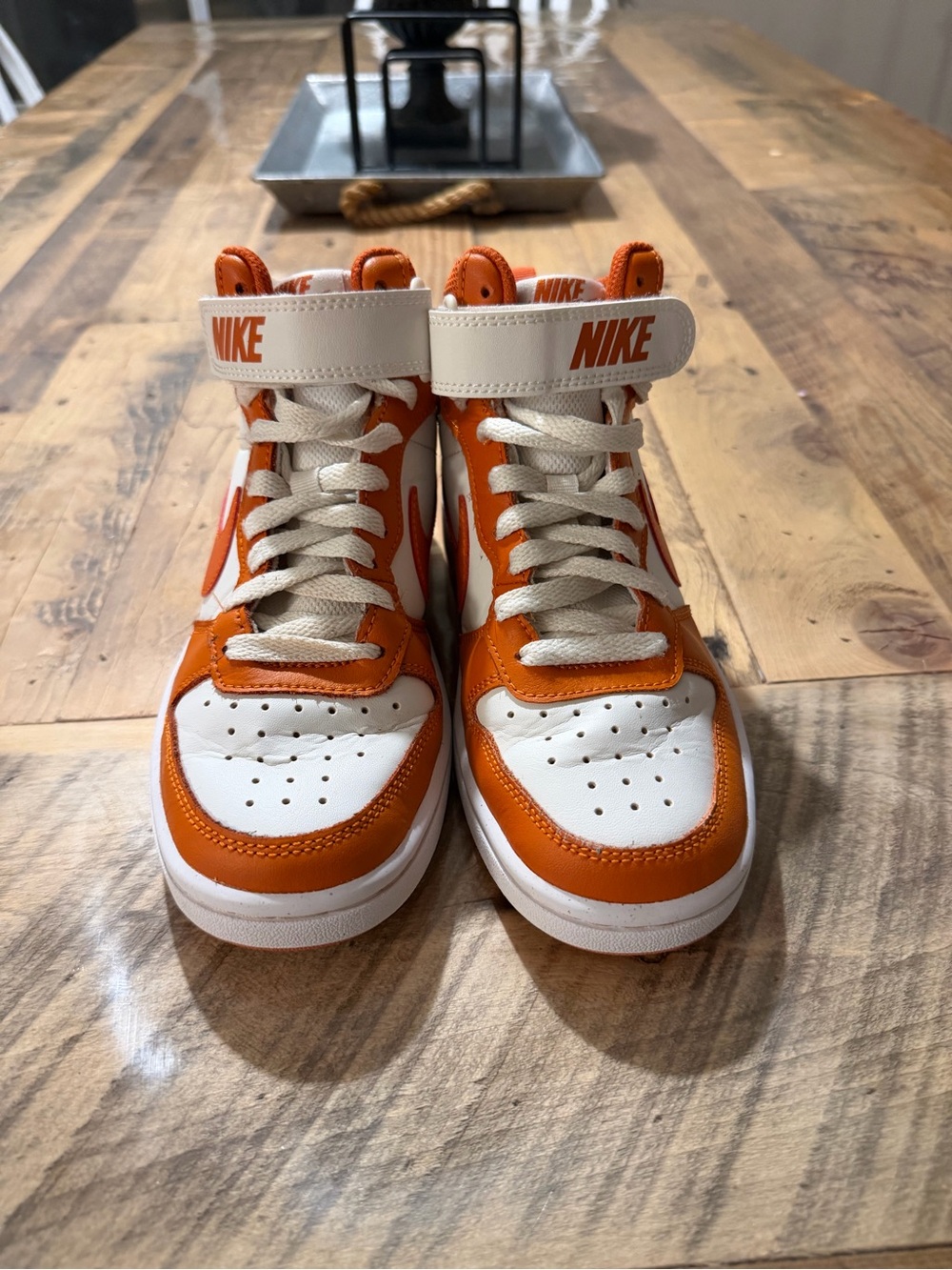 Nike Court Borough Mid 2 High Top Sneakers | White / Starfish Orange | Size 3.5Y